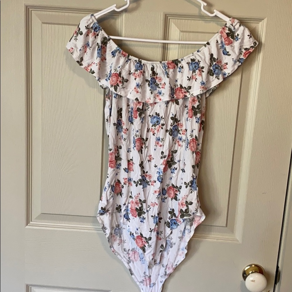 Foral off the shoulder body suit XL!!